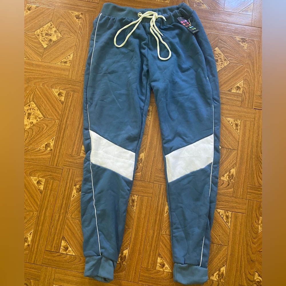 Women’s Blue Sweatpants Jogger with White Stripe Size Large